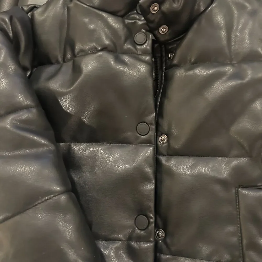 Zara Zip up Faux Leather Puffer Jacket Black Size Size 6
